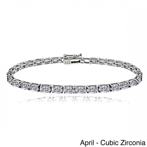 Sterling Silver Gemstone and Cubic Zirconia Birthstone Tennis Bracelet for Women