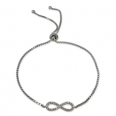Cubic Zirconia Infinity Adjustable Bracelet in Sterling Silver for Women