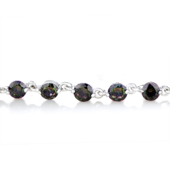 7inch Round Cut Simulated Mystic Topaz Link Bracelet in Sterling Silver