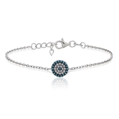 Sterling Silver Nano Simulated Turquoise and Cubic Zirconia Circle Bracelet