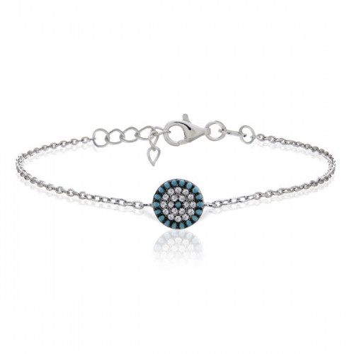 Sterling Silver Nano Simulated Turquoise and Cubic Zirconia Circle Bracelet