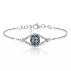 952 Sterling Silver Jewelry Cubic Zirconia Nano Turquoise Eye Evil Bracelet