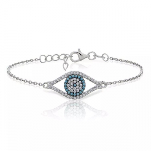 952 Sterling Silver Jewelry Cubic Zirconia Nano Turquoise Eye Evil Bracelet