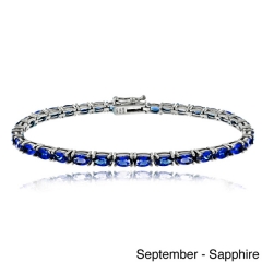 Sterling Silver Gemstone and Cubic Zirconia Birthstone Tennis Bracelet for Women