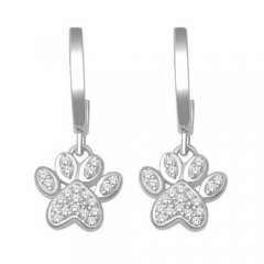 Cubic Zircon Diamond Dog Paw Drop Earrings in Sterling Silver