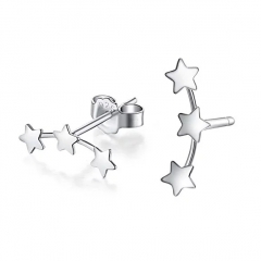 925 Sterling Silver Magic Pieces Mini Size Triple Linked Stars Ear Studs