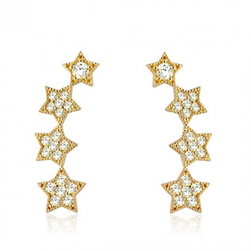 10K Gold Sterling Silver Ear Crawler/Climber Earrings Stars CZ