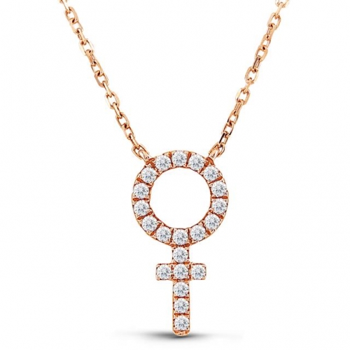 18K Gold Plated Sterling Silver White CZ Crystal Female Symbol Necklace