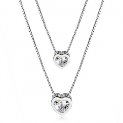 Double Layer Heart 925 Sterling Silver 3A Zirconia Bead Necklace