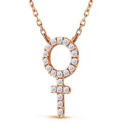 18K Gold Plated Sterling Silver White CZ Crystal Female Symbol Necklace