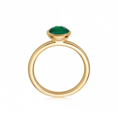 Sterling Silver 18K Gold Finished Soliatire Green Onyx Round Ring