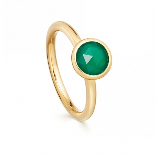 Sterling Silver 18K Gold Finished Soliatire Green Onyx Round Ring