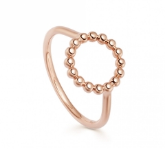 Dainty Sterling Silver Plain Rose Gold Open Circle Beaded Ring