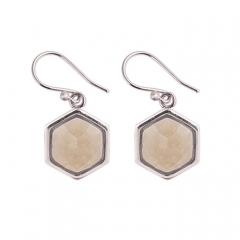 Fashion 925 Sterling Silver Rose Gold Plated Square Gemstone Earrings