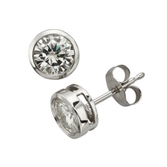 Sterling Silver Round Forever Brilliant Solitaire Cubic Zirconia Stud Earrings