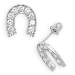 Sterling Silver Cubic Zirconia Lucky Horseshoe Stud Earrings for Girls