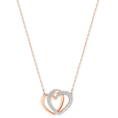 Rose Gold-tone Crystal Pave Interlocking Double Heart Pendant Necklace