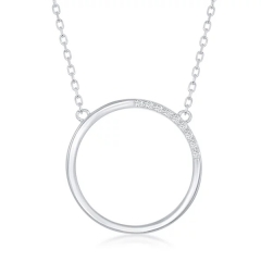Landou Jewelry Sterling Silver Circle of Life Half Cubic Zirconia Necklace