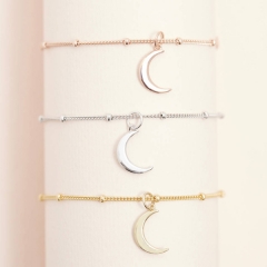 Landou Jewelry 14K Gold Over Silver Bead Chain Crescent Moon Charm Bracelet