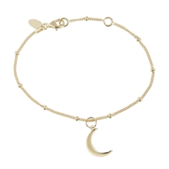 Landou Jewelry 14K Gold Over Silver Bead Chain Crescent Moon Charm Bracelet