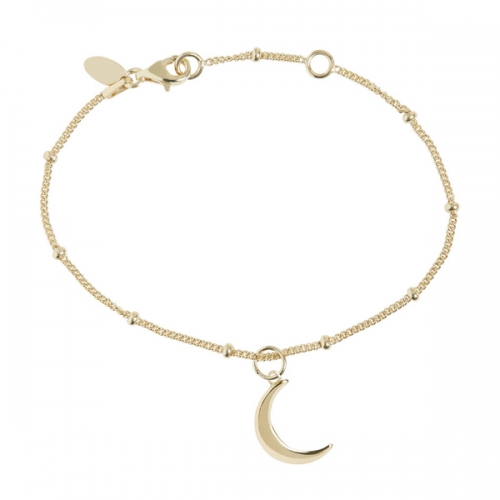 Landou Jewelry 14K Gold Over Silver Bead Chain Crescent Moon Charm Bracelet