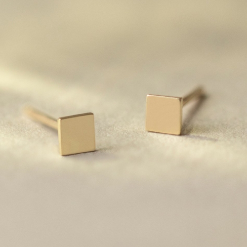 Small Design Sterling Silver High Polish Tiny Square Stud Earrings for Girls