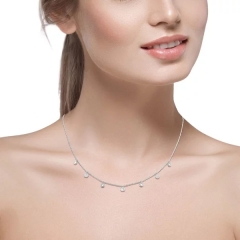 925 Sterling Silver Cubic Zirconia Station Drops Fashion Choker Necklace