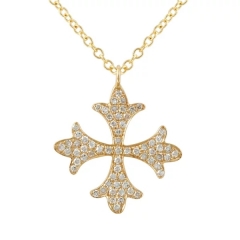 Latest Jewelry Sterling Silver White CZ Pave Cross Floral Necklace