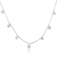 925 Sterling Silver Cubic Zirconia Station Drops Fashion Choker Necklace