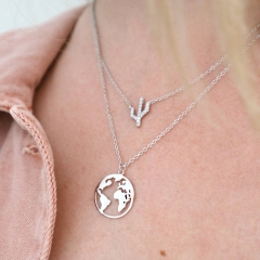 Small Design Sterling Silver Cubic Zirconia Cactus Charm Necklace