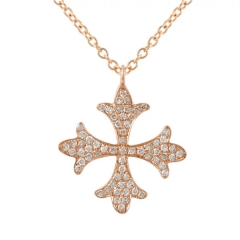 Latest Jewelry Sterling Silver White CZ Pave Cross Floral Necklace