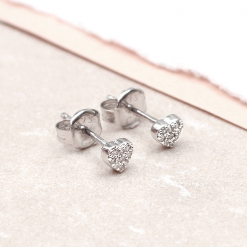Tiny Design Sterling Silver Cubic Zirconia Delicate Stud Heart Earrings for Little Girl