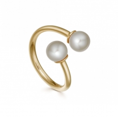 Dainty Sterling Silver Pearl Open Ring with Adjustable Size