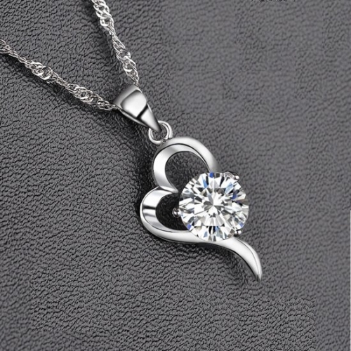 Delicate Sterling Silver Solitaire Cubic Zirconia Heart Shaped Necklace