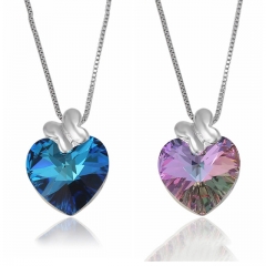 Customized Jewelry Shiny Crystal Heart Shaped Silver Necklace for Women