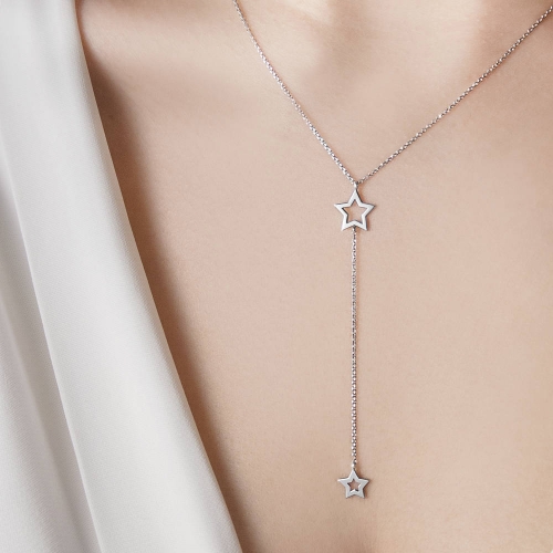 Delicate Sterling Silver Double Wish Star Necklace Y Necklace
