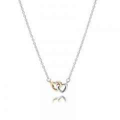 Sterling Silver Two Tone Plated Double Love Heart Necklace