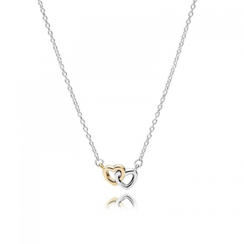 Sterling Silver Two Tone Plated Double Love Heart Necklace
