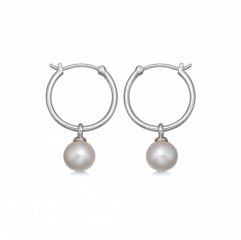 Custom Jewelry Sterling Silver Vera Pearl Drop Hoop Earrings