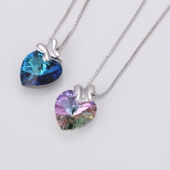 Customized Jewelry Shiny Crystal Heart Shaped Silver Necklace for Women