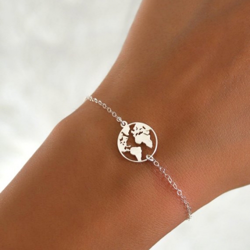 Landou Jewelry Sterling Silver World Map Travel Globe Bracelet