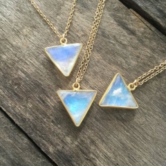Dainty Sterling Silver Moonstone Triangle Pendant Necklace Wholesale