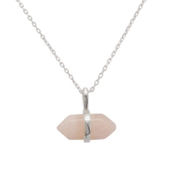 Dainty Sterling Silver Natural Rose Quartz Wand Pendant Necklace