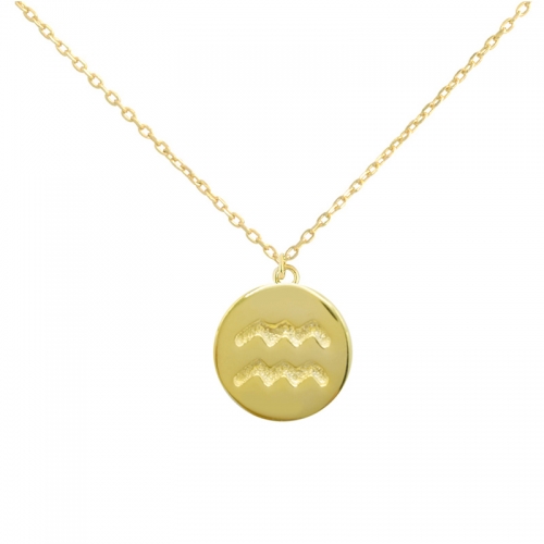 Sterling Silver 14K Gold Over Aquarius Zodiac Pendant Necklace