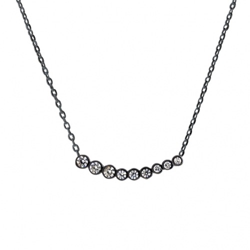 Black Gold Sterling Silver Bezel Set Cubic Zirconia Curved Necklace