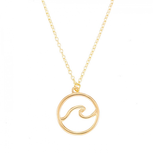 Sterling Silver Plain Round Circle Ocean Wave Necklace