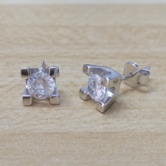 Popular Sterling Silver Square Studs Cubic Zirconia Solitaire Earrings