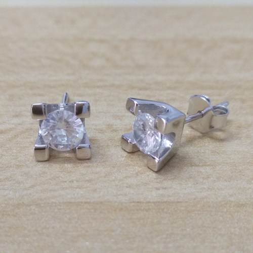 Popular Sterling Silver Square Studs Cubic Zirconia Solitaire Earrings