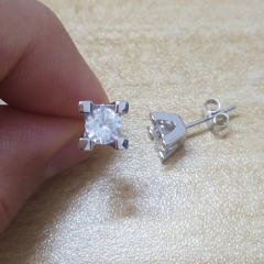 Popular Sterling Silver Square Studs Cubic Zirconia Solitaire Earrings