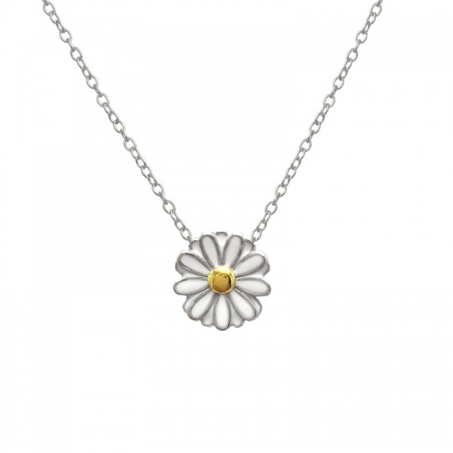 Dainty Sterling Silver Two Tone White Enamel Daisy Necklace